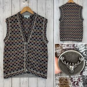Amazonias Breckenridge Hand Knitted V-Neck Sweater Vest Cardigan Size Small
